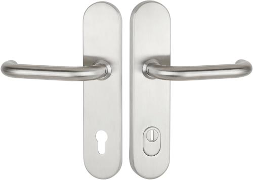 Artikelbild des Artikels “Schutzwechselgarnitur Serie BASIC 01 Edelstahl matt, außen feststehender Knauf 92mm für Haustüren | MIT | außen Knopf feststehend“