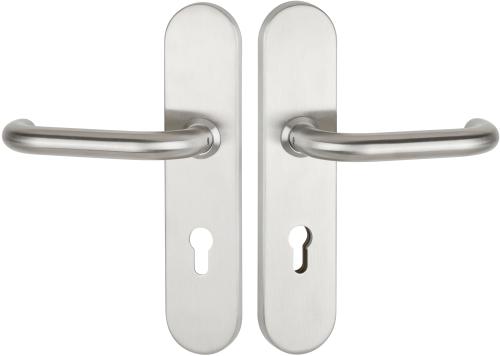 Artikelbild des Artikels “Schutzdrückergarnitur Serie BASIC 01 Edelstahl matt, innen und außen Klinke 72mm für Wohnungseingangstüren | OHNE | beidseitig Drücker“