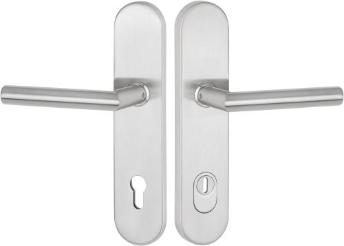 Artikelbild des Artikels “Schutzdrückergarnitur Serie BASIC 02 Edelstahl matt, beidseitig Klinke 92mm für Haustüren | MIT | beidseitig Drücker“