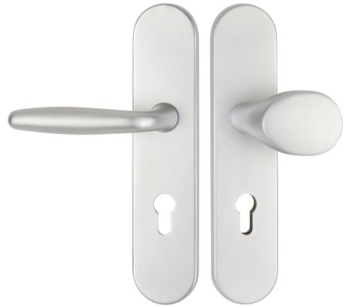 Artikelbild des Artikels “Schutzwechselgarnitur Serie 1931 Aluminium silberfarben, außen feststehender Knauf 72mm für Wohnungseingangstüren | OHNE | außen Knopf feststehend“