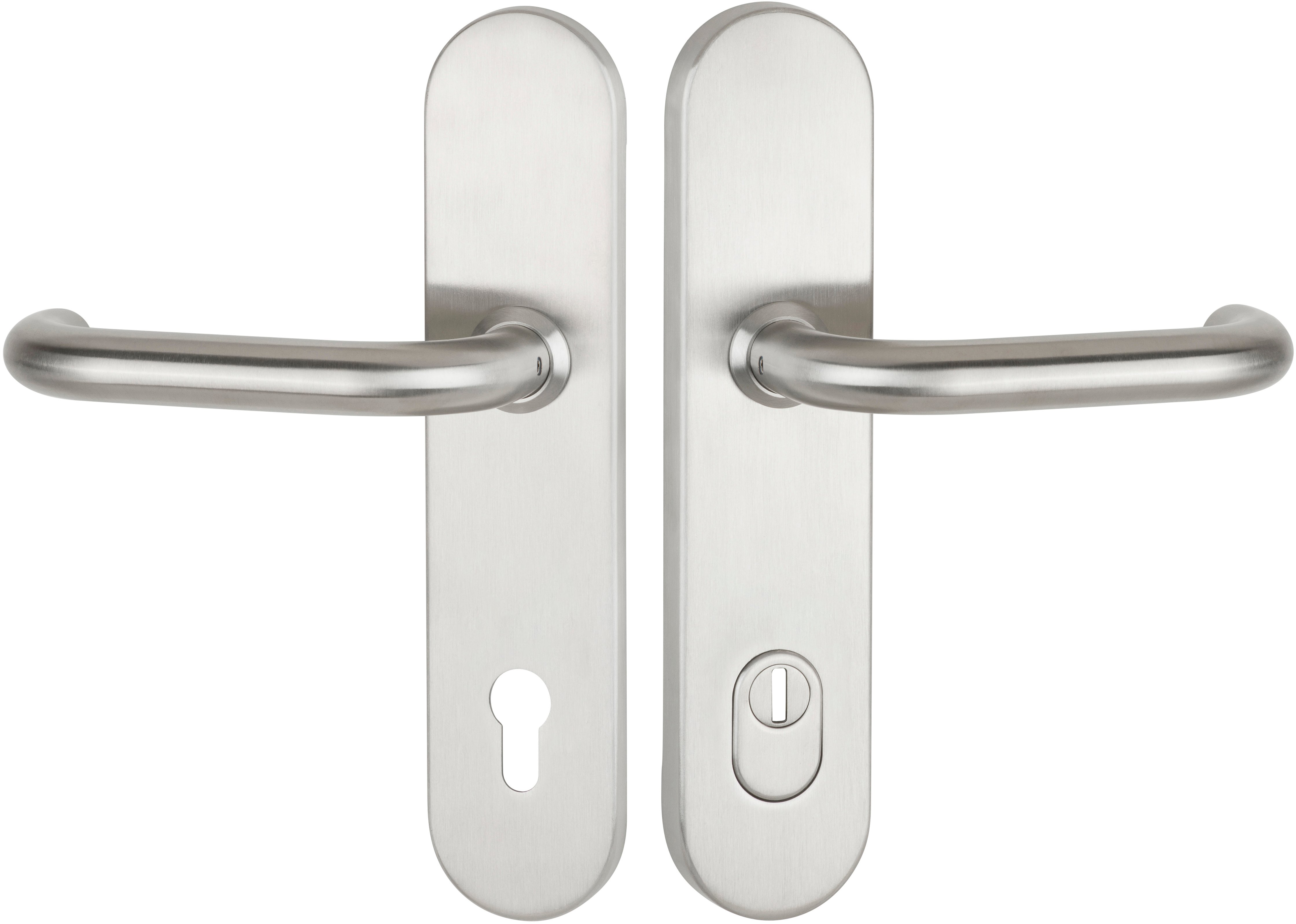  Artikelbild 1 des Artikels “Schutzwechselgarnitur Serie BASIC 01 Edelstahl matt, außen feststehender Knauf 92mm für Haustüren | MIT | außen Knopf feststehend“