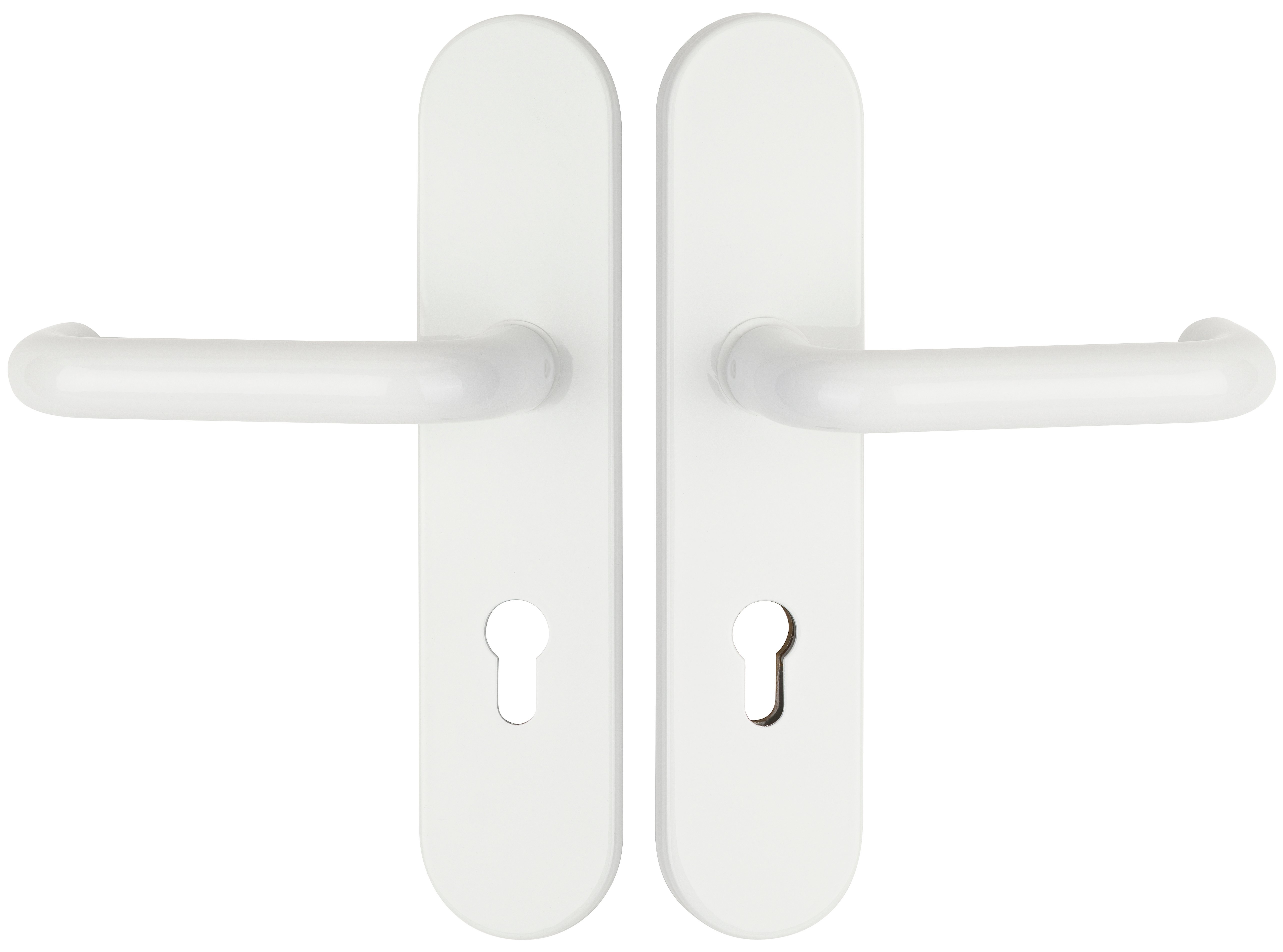  Artikelbild 1 des Artikels “Schutzdrückergarnitur Serie BASIC 01 Aluminium weiß, innen und außen Klinke 72mm für Wohnungseingangstüren | OHNE | beidseitig Drücker“